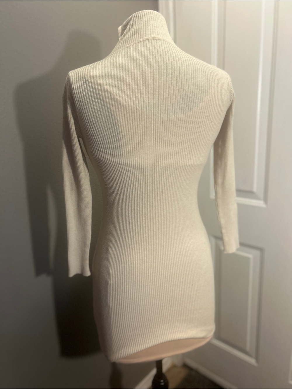 SHEIN Womens Cream Ribbed Knit Turtleneck Bodycon Long Sleeve Mini Sweater Dress - Picture 2 of 3